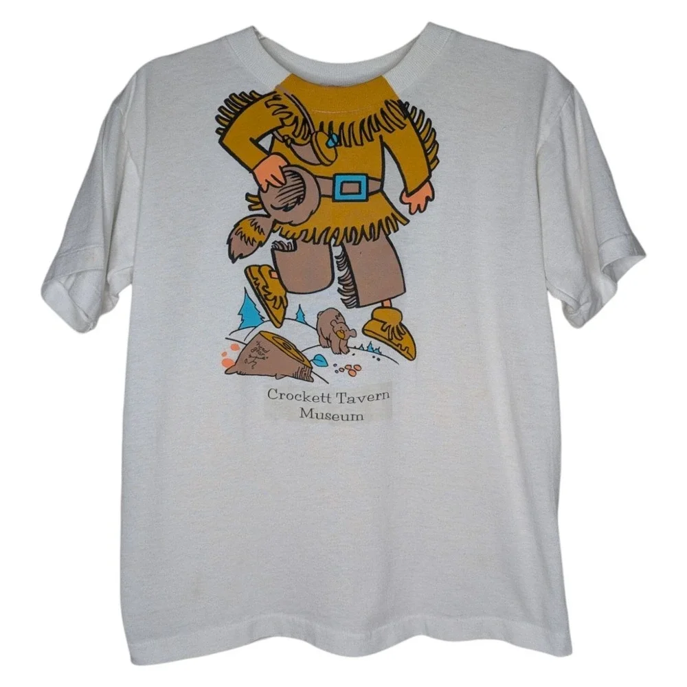 Vintage Davy Crocket Tavern Museum Kids Youth T Shirt Large Head Gear Tennessee - Picture 1 of 11